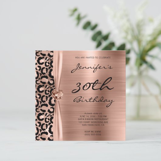 Zwarte en Roos Gold Leopard Glam 30e verjaardag Kaart (Staand voorkant)