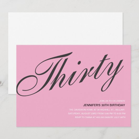 Zwarte en Roze 30e verjaardag Kaart (Voorkant / Achterkant)