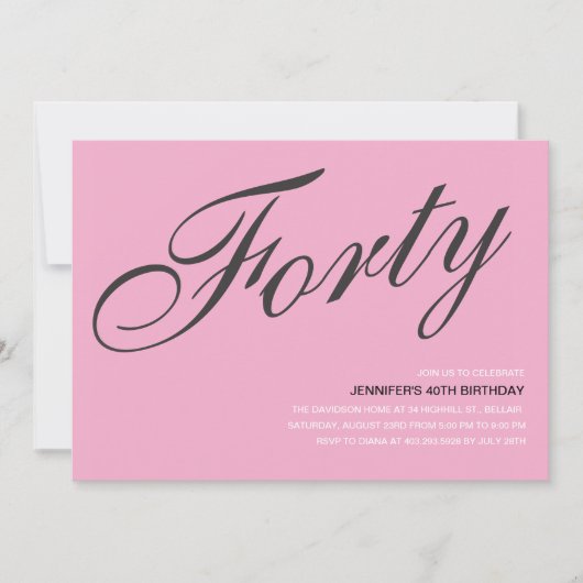 Zwarte en roze 40e verjaardag kaart (Voorkant)
