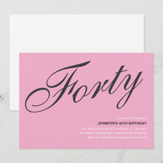 Zwarte en roze 40e verjaardag kaart (Voorkant / Achterkant)