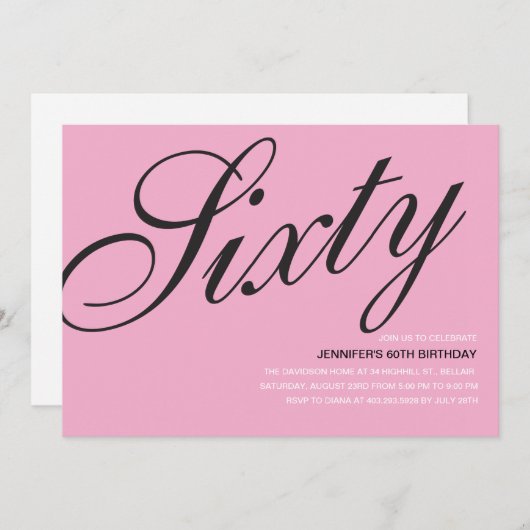 Zwarte en Roze 60ste verjaardag Kaart (Voorkant / Achterkant)