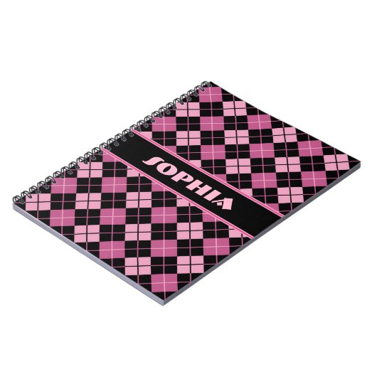 Zwarte en Roze Argyle Notitieboek (Linkerzijde)