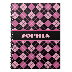 Zwarte en Roze Argyle Notitieboek
