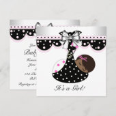 Zwarte en Roze Baby Douche Uitnodigingen (Voorkant / Achterkant)