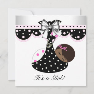 Zwarte en roze babyshoweruitnodigingen kaart