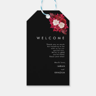 Zwarte en roze blad trouw welkomstcadeautags cadeaulabel