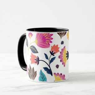 Zwarte en Roze Bloem en Bladkoffie Mok