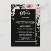 Zwarte en Roze Bloemen Boho Wedding Details Informatiekaartje (Voorkant)