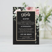 Zwarte en Roze Bloemen Boho Wedding Details Informatiekaartje (Staand voorkant)