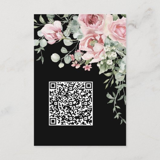 Zwarte en Roze Bloemen Boho Wedding Details Informatiekaartje (Achterkant)