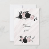 zwarte en roze bloemen botanische marmer bedankkaart (Voorkant)