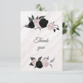 zwarte en roze bloemen botanische marmer bedankkaart (Staand voorkant)