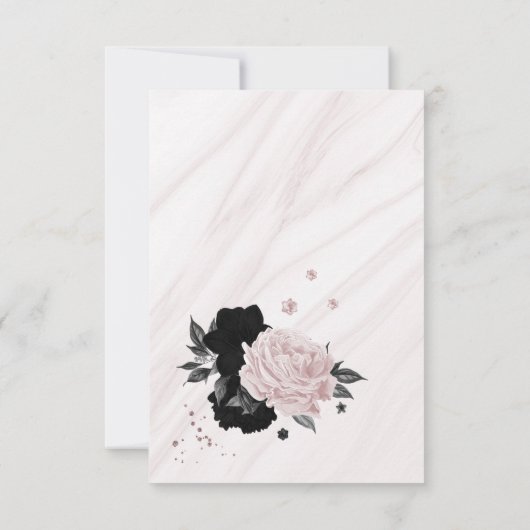 zwarte en roze bloemen botanische marmer bedankkaart (Achterkant)