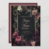 Zwarte en roze bloemen bruiloft uitnodiging (Voorkant / Achterkant)