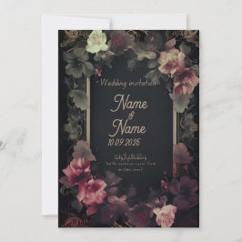 Zwarte en roze bloemen bruiloft uitnodiging