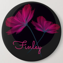 Zwarte en roze bloemen Elegant Feminine Modern Ronde Button 6,0 Cm