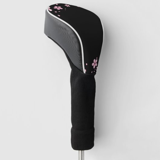 Zwarte en roze bloemen golfheadcover (Schuin)