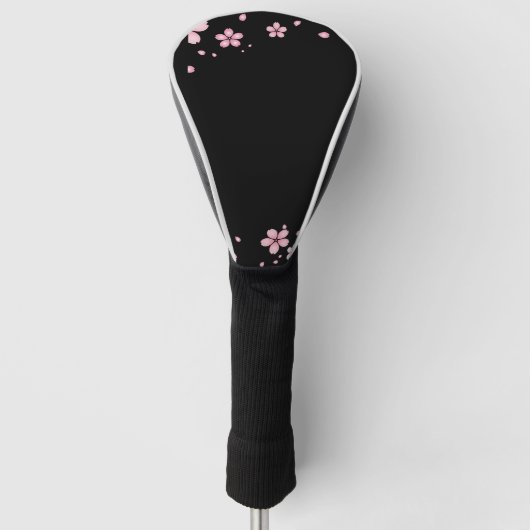 Zwarte en roze bloemen golfheadcover (Voorkant)