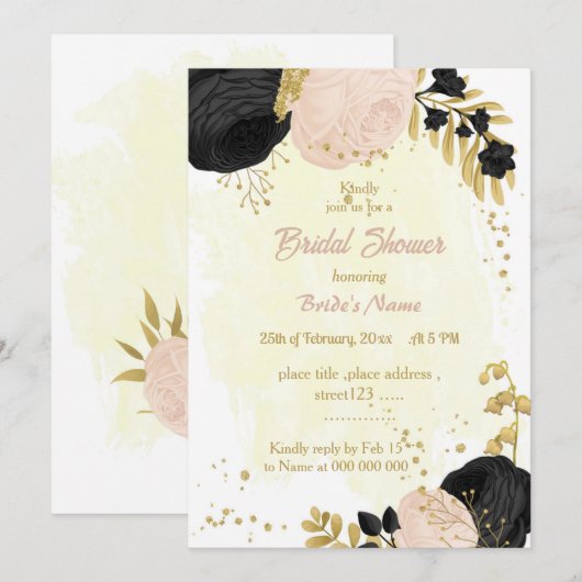 zwarte en roze bloemen gouden vrijgezellenfeest kaart (Voorkant / Achterkant)
