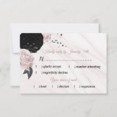 zwarte en roze bloemen marmeren keuze RSVP kaartje (Voorkant)