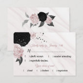 zwarte en roze bloemen marmeren keuze RSVP kaartje (Voorkant / Achterkant)