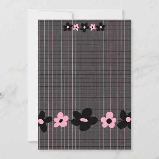 Zwarte en Roze Bloemen Pinstripe Verjaardag Kaart (Achterkant)