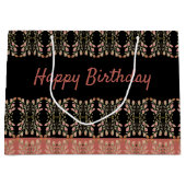 Zwarte en roze bloemen verjaardag groot cadeauzakje (Voorkant)