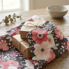 Zwarte en roze bloemmotief met een sombere stemmin tissuepapier