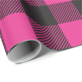 Zwarte en roze Buffalo Plaid Cadeaupapier (Rol Hoek)