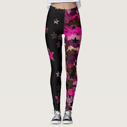 Zwarte en roze Camo Star-Leggings Leggings (Voorkant)