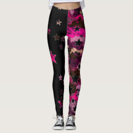 Zwarte en roze camouflage ster legging