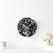 Zwarte en Roze Cherry Blossom Floral Modern Asian Ronde Klok (Huis)