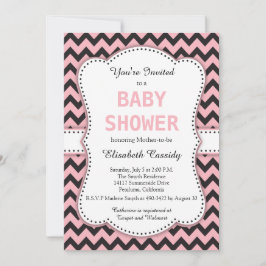 Zwarte en Roze Chevron, Baby shower Kaart