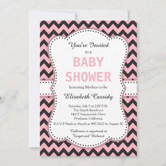 Zwarte en Roze Chevron, Baby shower Kaart (Voorkant)