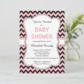 Zwarte en Roze Chevron, Baby shower Kaart (Staand voorkant)