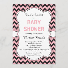 Zwarte en Roze Chevron, Baby shower Kaart