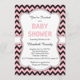 Zwarte en Roze Chevron, Baby shower Kaart