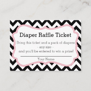 Zwarte en Roze Chevron Luier Raffle Ticket Informatiekaartje