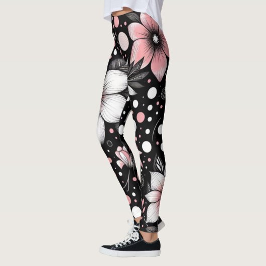 Zwarte en Roze Chic Noir Blooms Leggings (Links)