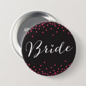 Zwarte en Roze Confetti Dot Bride Button (Voorkant /achterkant)