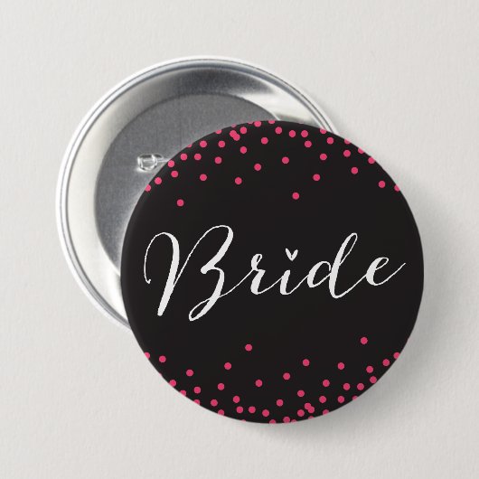 Zwarte en Roze Confetti Dot Bride Button (Voorkant /achterkant)
