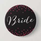 Zwarte en Roze Confetti Dot Bride Button (Voorkant)