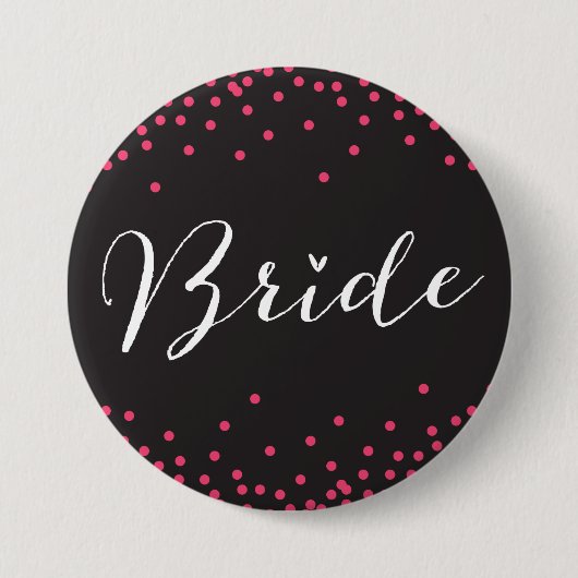 Zwarte en Roze Confetti Dot Bride Button (Voorkant)