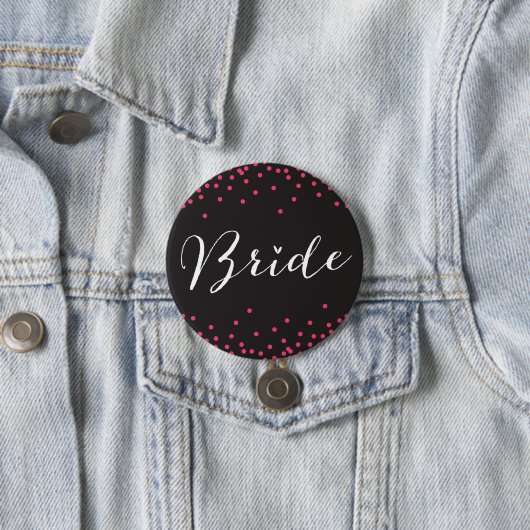 Zwarte en Roze Confetti Dot Bride Button (In situ)