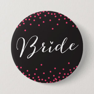 Zwarte en Roze Confetti Dot Bride Button