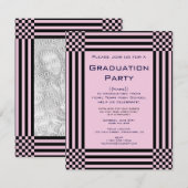 Zwarte en roze controleurs Stripes Graduparty Kaart (Voorkant / Achterkant)
