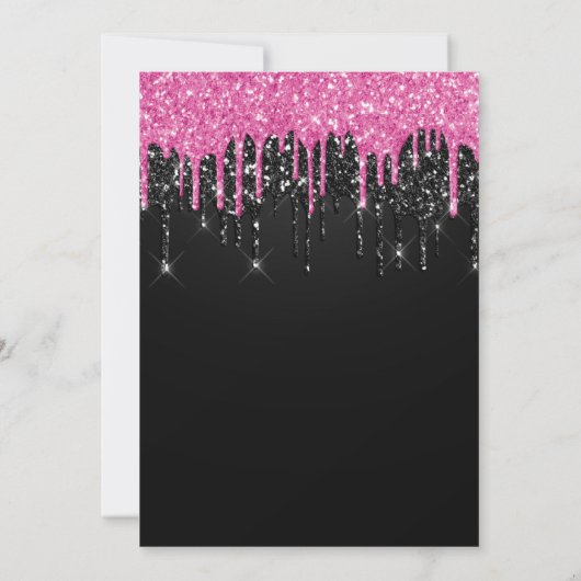 Zwarte en Roze druppelaar Glitter Birthday Bedankkaart (Achterkant)