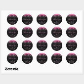Zwarte en Roze druppelaar Glitter Birthday Ronde Sticker (Vel)