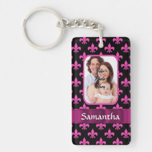 Zwarte en roze fleur de lis sleutelhanger