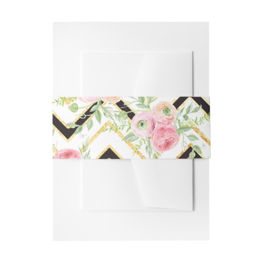 Zwarte en Roze Floral Band Uitnodigingen Wikkel (Voorkant Voorbeeld)